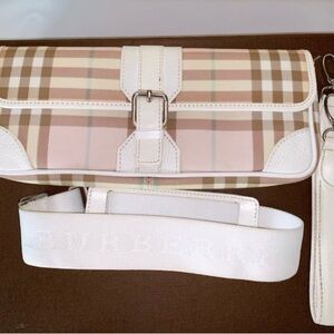 Burberry NWOT Authentic Nova Check Pink and White Belt Bag